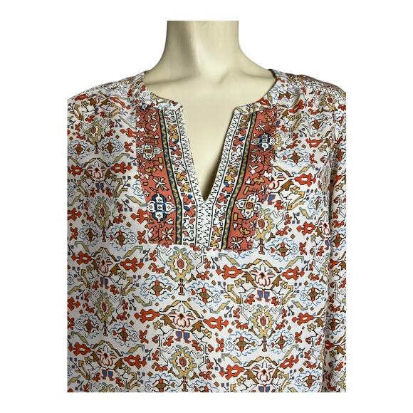 Boho Hippie Retro Shirt Blouse Top Artisan NY M Medium MCM Print indie Tunic - Picture 2 of 8